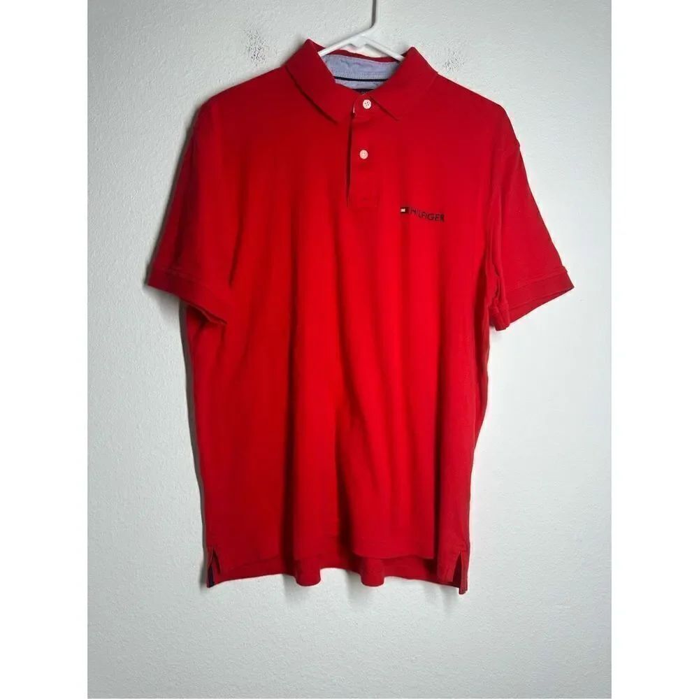 Tommy Hilfiger Red Classic Fit Polo Size L Cotton